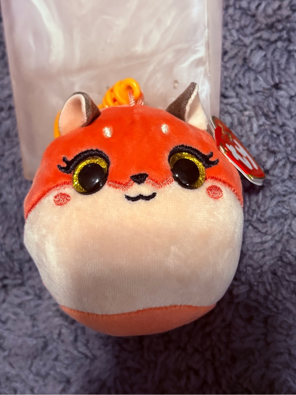 NWT Ty Squishy a Boos pink/peach fox whose name is: Roxie
